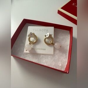 Talbots Gold tone  Hoops with Pale Pink Stone Drops